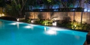 home swimming pool at night home swimming pool at night